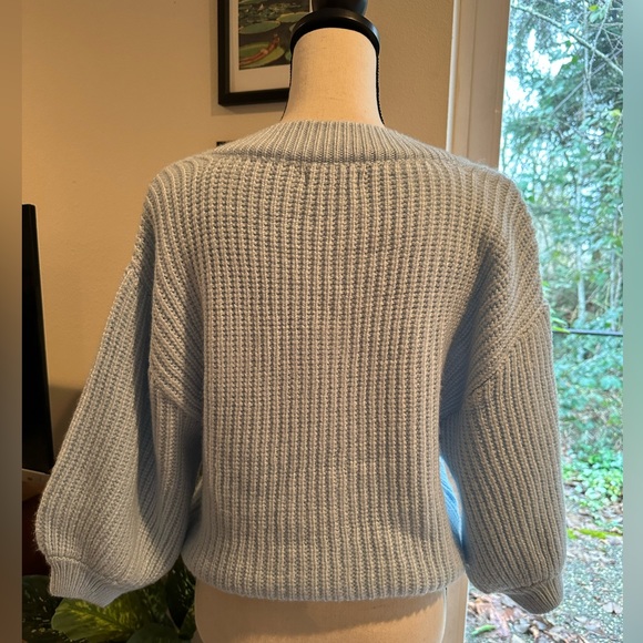 ASOS Design Light Blue Square Neck Volume Sleeve Button Front Sweater - Picture 7 of 7